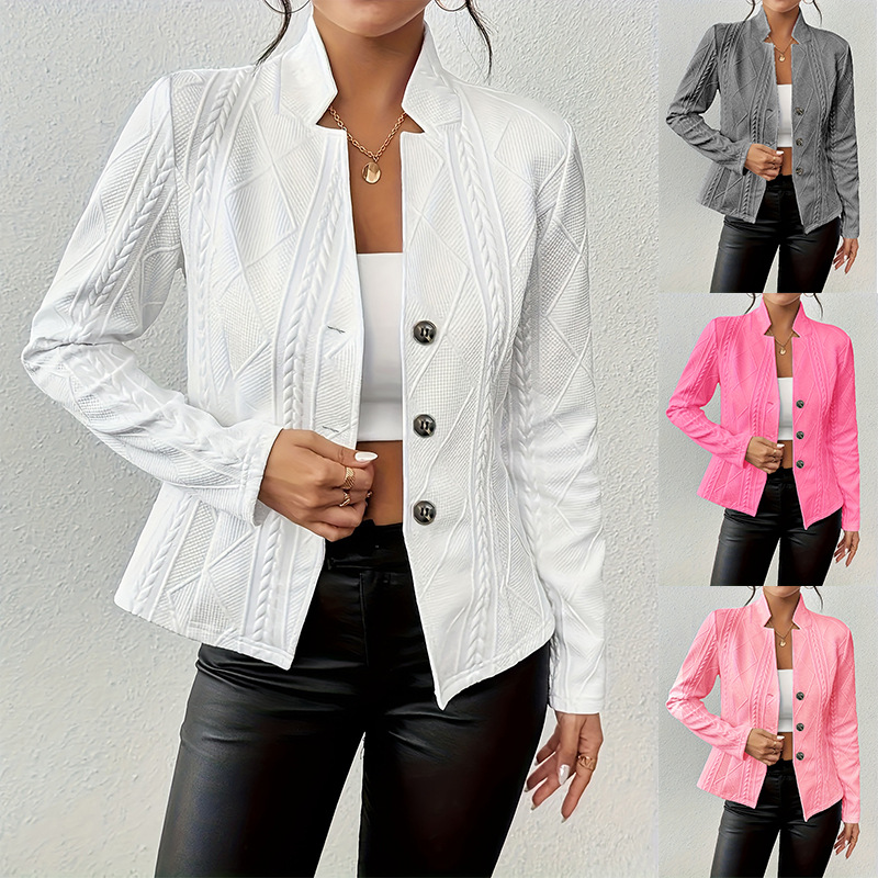 Women Formal Wear Stitching - Blazer Wanita Bertekstur Kancing Depan Kerah
