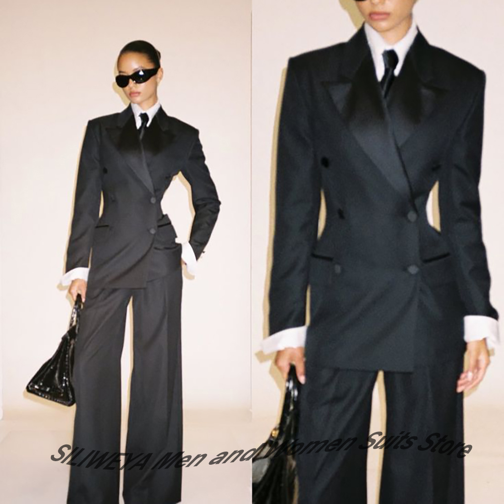 Women Formal Wear Shirts - Setelan Jas Wanita Profesional Hitam Double-Breasted