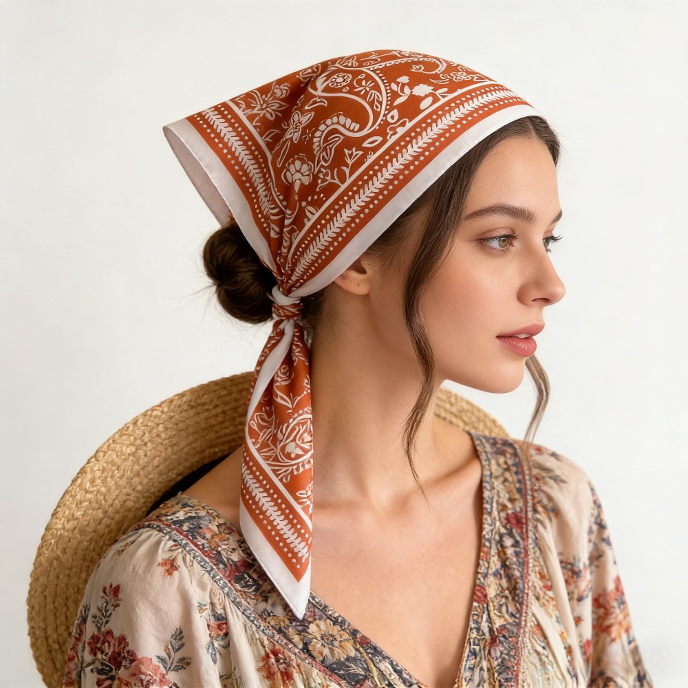 Scarf Silk Neck - 1Pc syal sutra motif kacang mete,