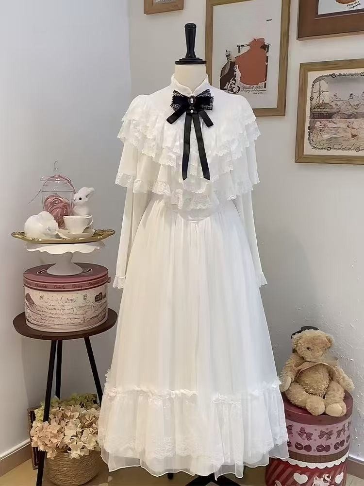 Formal Women'S Wear - Gaun Maxi Putih Bergaya Jepang dengan