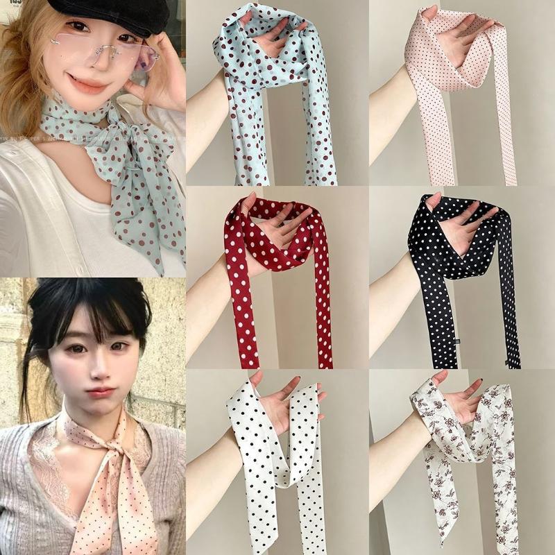 Scarf Silk Neck - Syal Sutra Motif Bunga Polka Dot,