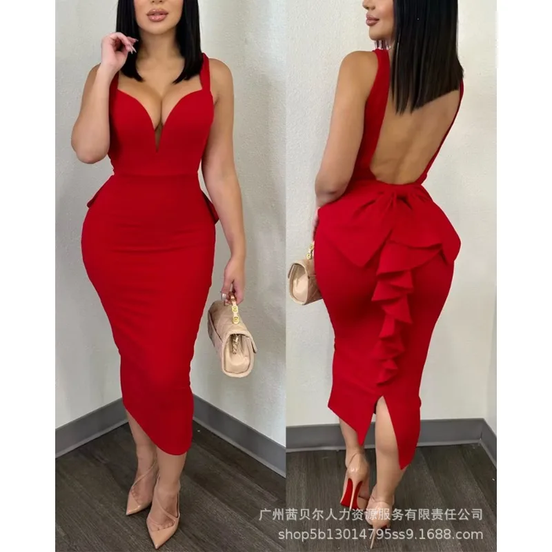 Women Formal Wear Zara - Gaun tambal sulam ruffle punggung terbuka