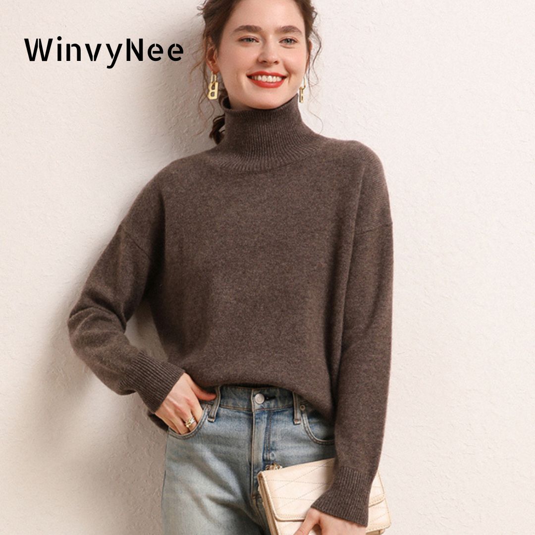 Cashmere Sweater Formal - WinvyNee Sweter Coklat Wol Kasmir Wanita