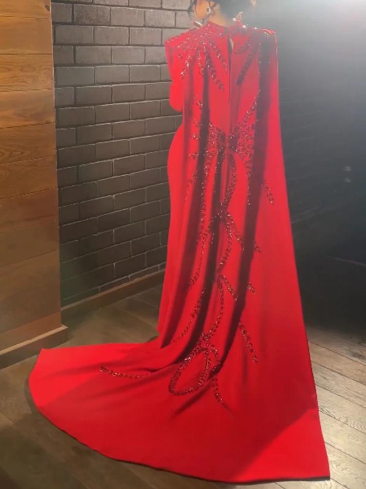 Women Formal Wear Dress - Gaun Malam Lengan Panjang Merah Muslim