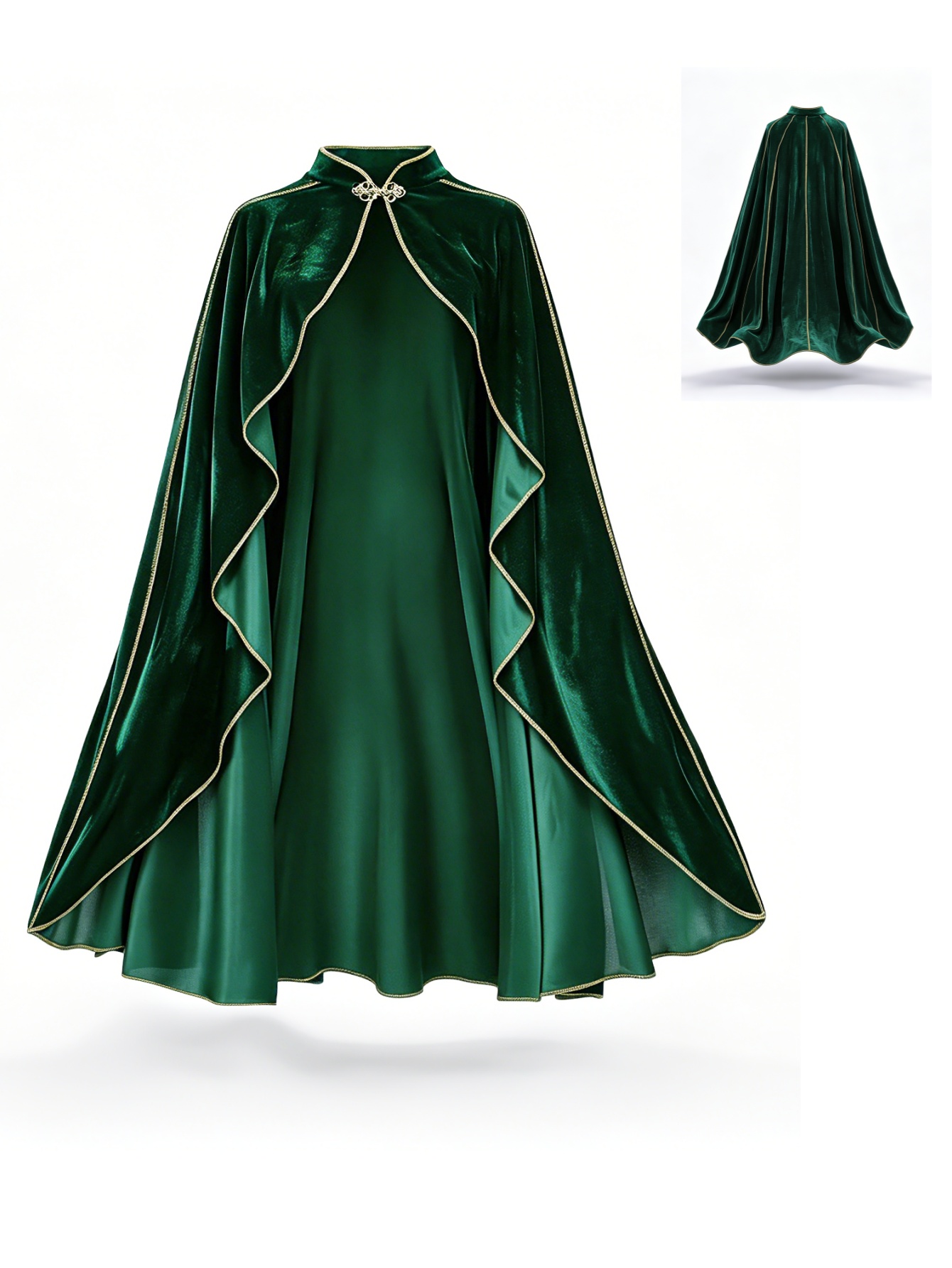 Women'S Green Formal Wear - Jubah Beludru Hijau Vintage Wanita dengan