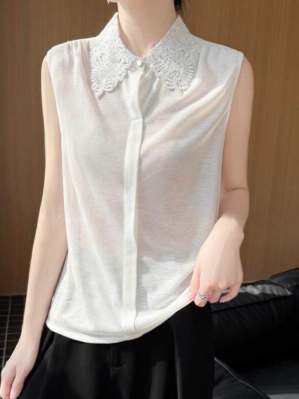Women Formal Wear Shirts - Kaos Rajut Tanpa Lengan dengan Trim
