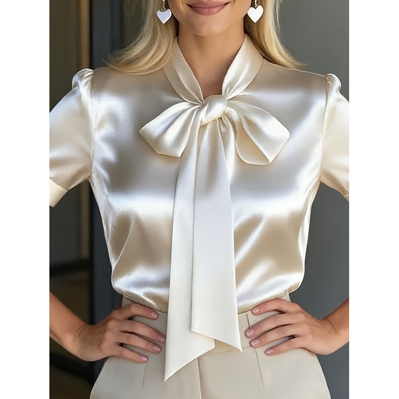 Women Formal Wear Stitching - Kemeja Wanita Elegan Lengan Pendek dengan