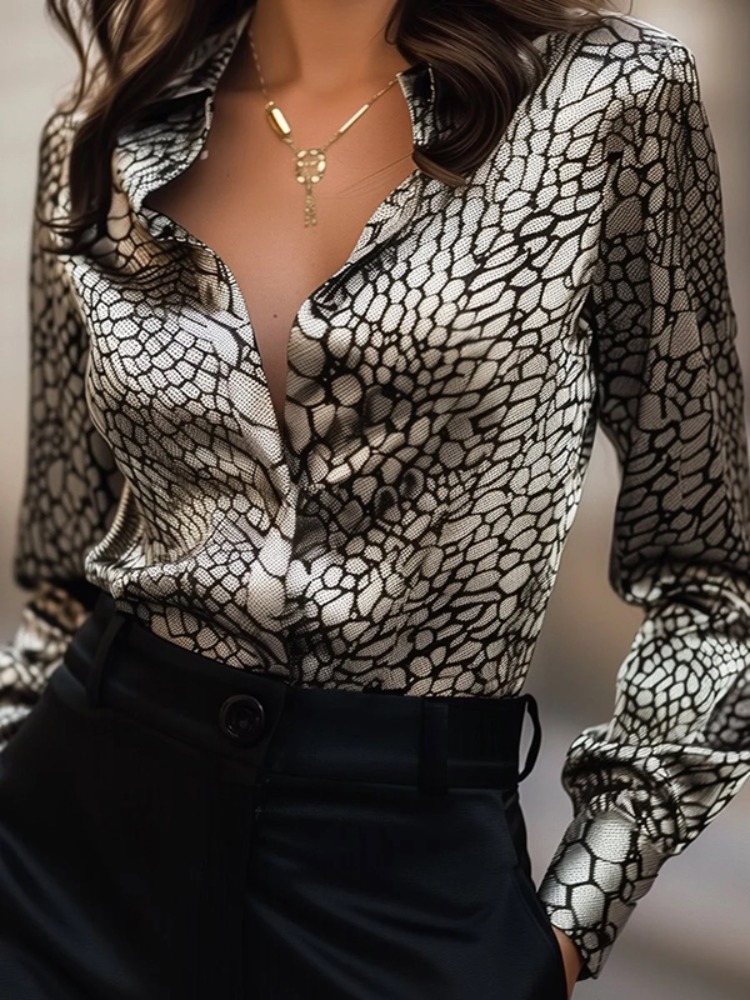 Blus Satin Wanita Motif Kulit  - Women Formal Wear Stitching ulasan dan harga