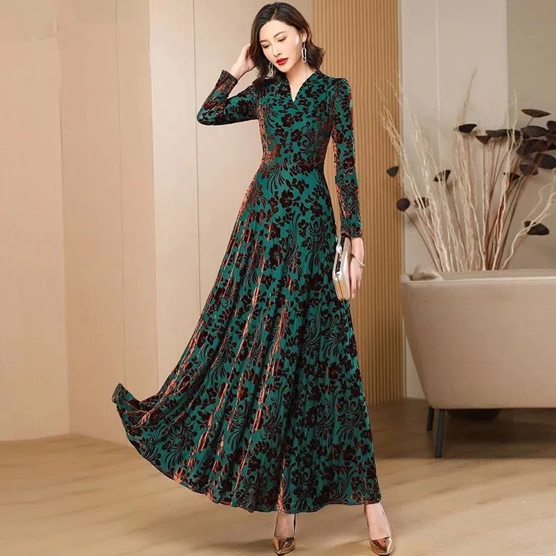 Gaun lengan panjang beludru em - Women'S Green Formal Wear ulasan dan harga