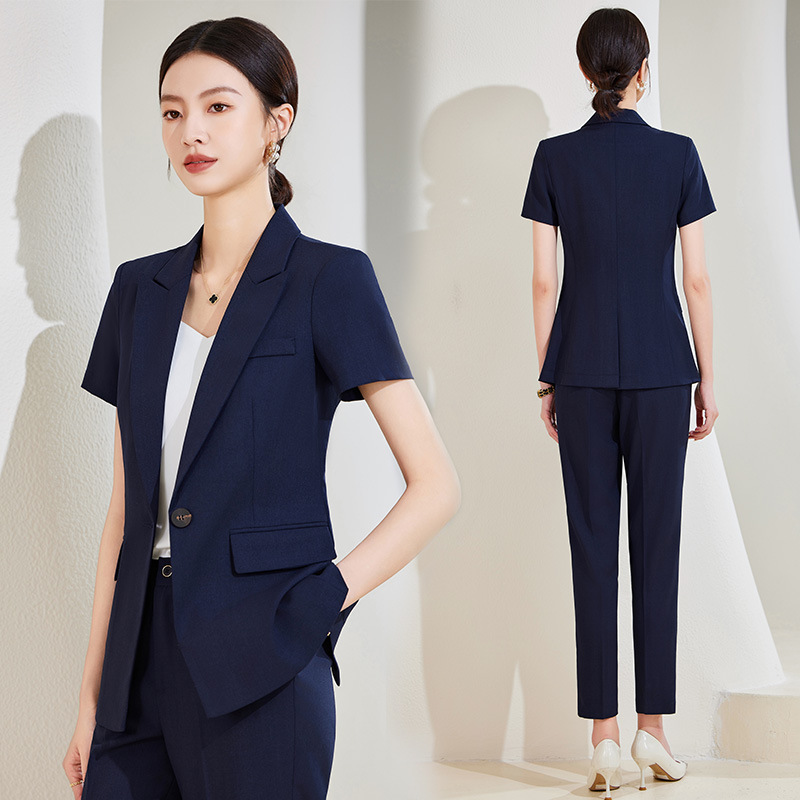 Setelan Jas Lengan Pendek Biru - Women Formal Wear Store ulasan dan harga