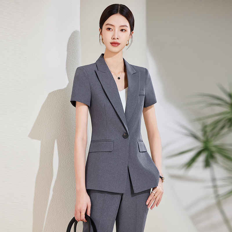 Setelan Jas Lengan Pendek Biru - Women Formal Wear Store ulasan dan harga