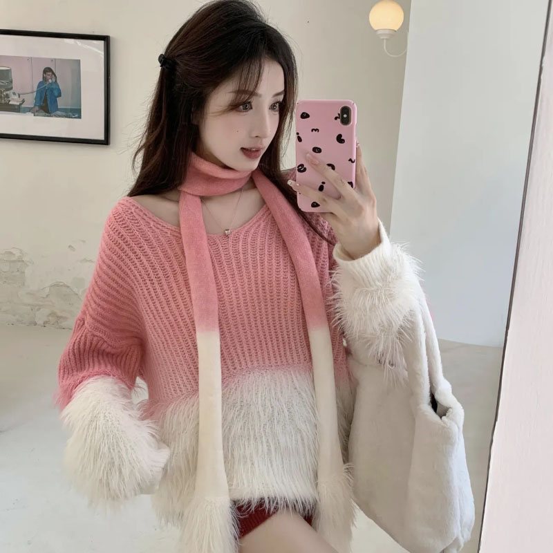 Sweater Wanita Kerah V Gradasi - Cashmere Sweater Formal ulasan dan harga