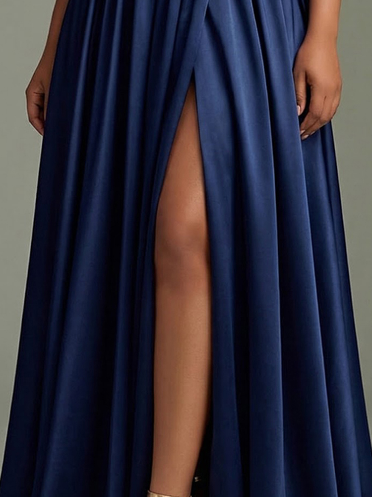 Gaun Malam Formal Satin Biru T - Women Formal Wear Dress ulasan dan harga