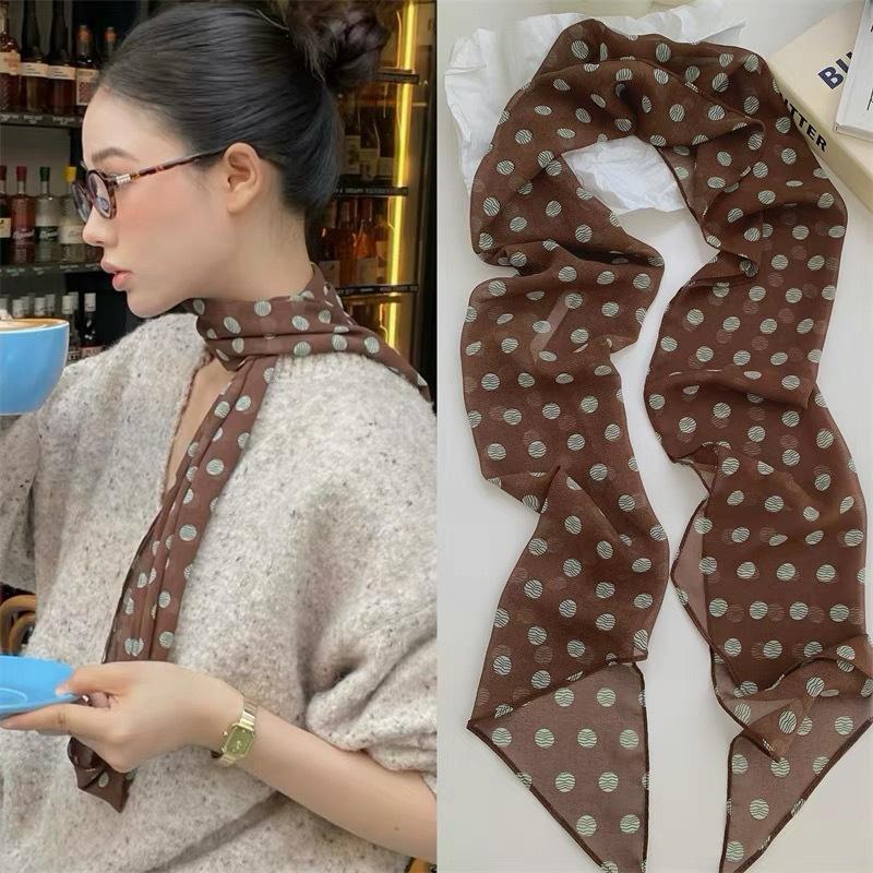 Syal Sutra Motif Bunga Polka D - Scarf Silk Neck ulasan dan harga