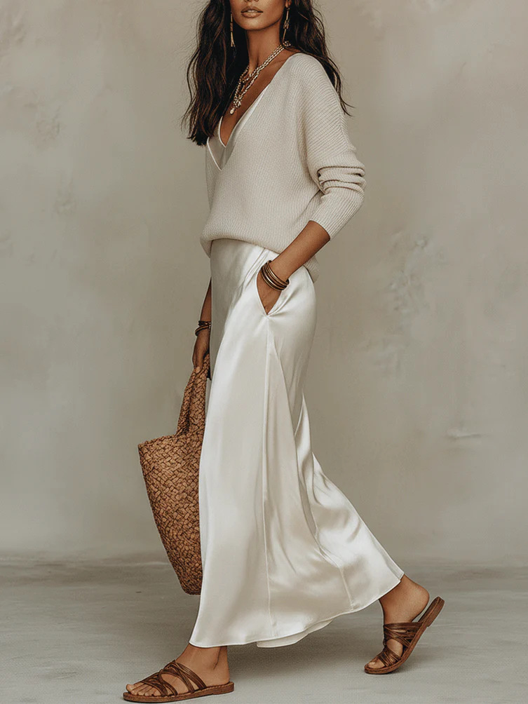 Gaun Maxi Satin Wanita Chic 2  - Women Formal Wear Dress ulasan dan harga