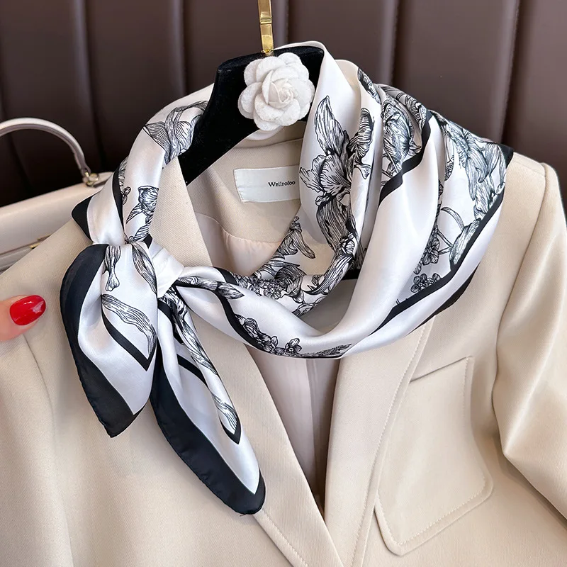 70*70cm mewah motif bunga syal - Scarf Silk Neck ulasan dan harga