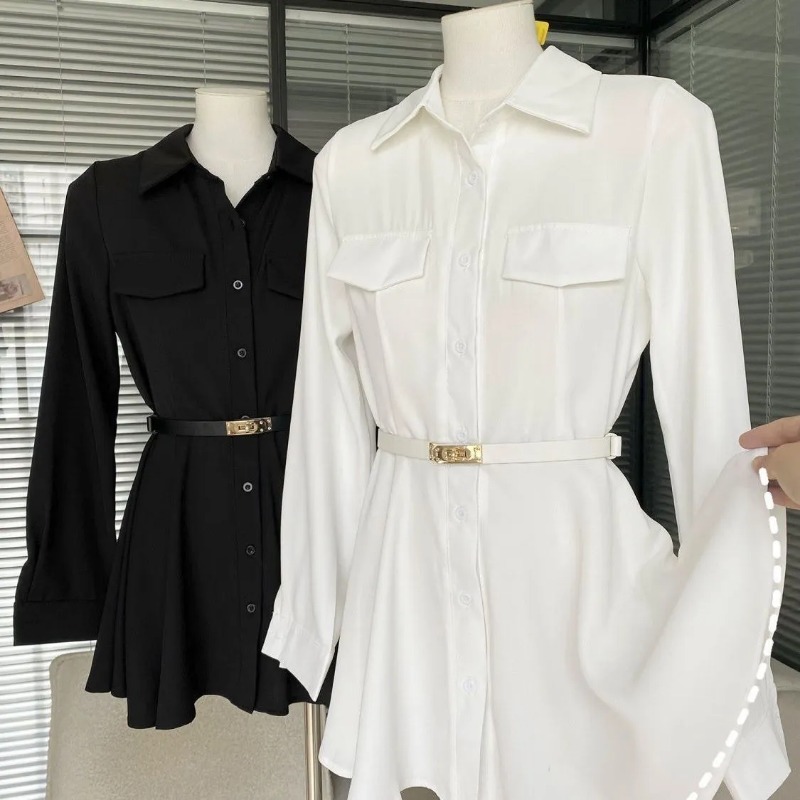 Gaun Kemeja Hitam Wanita Lenga - Women Formal Wear Stitching ulasan dan harga