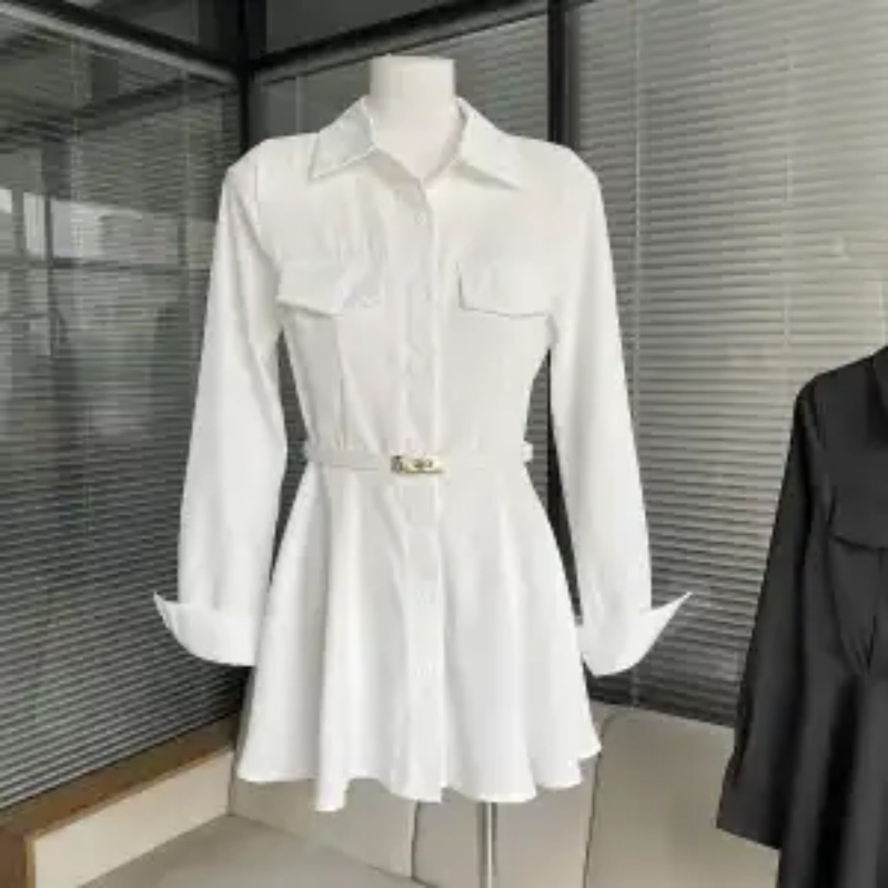 Gaun Kemeja Hitam Wanita Lenga - Women Formal Wear Stitching ulasan dan harga