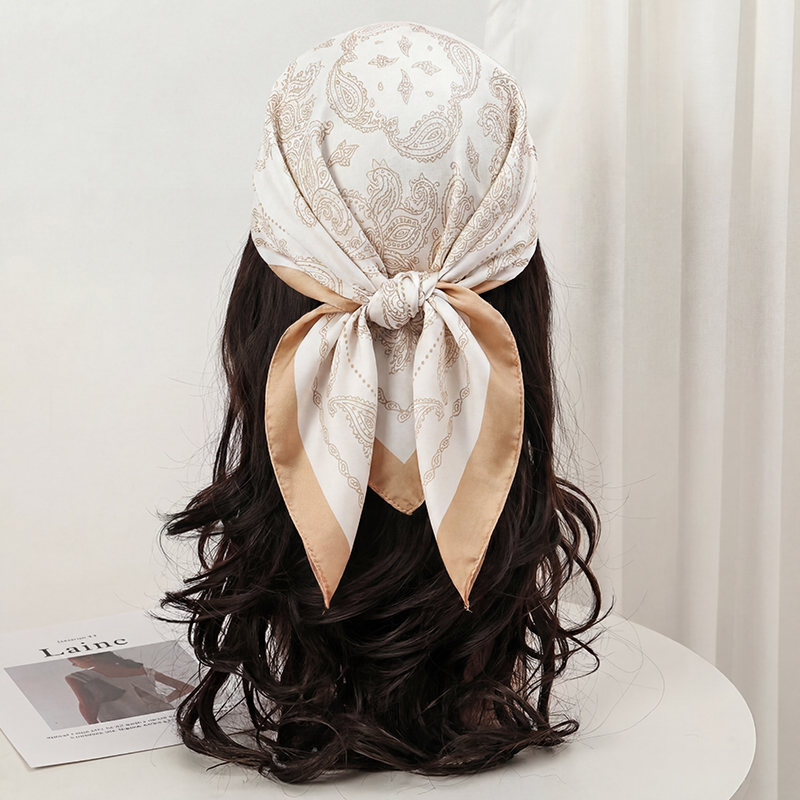 Syal Persegi Motif Paisley Bei - Scarf Silk Neck ulasan dan harga