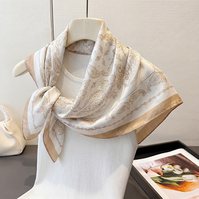 Syal Persegi Motif Paisley Bei - Scarf Silk Neck ulasan dan harga