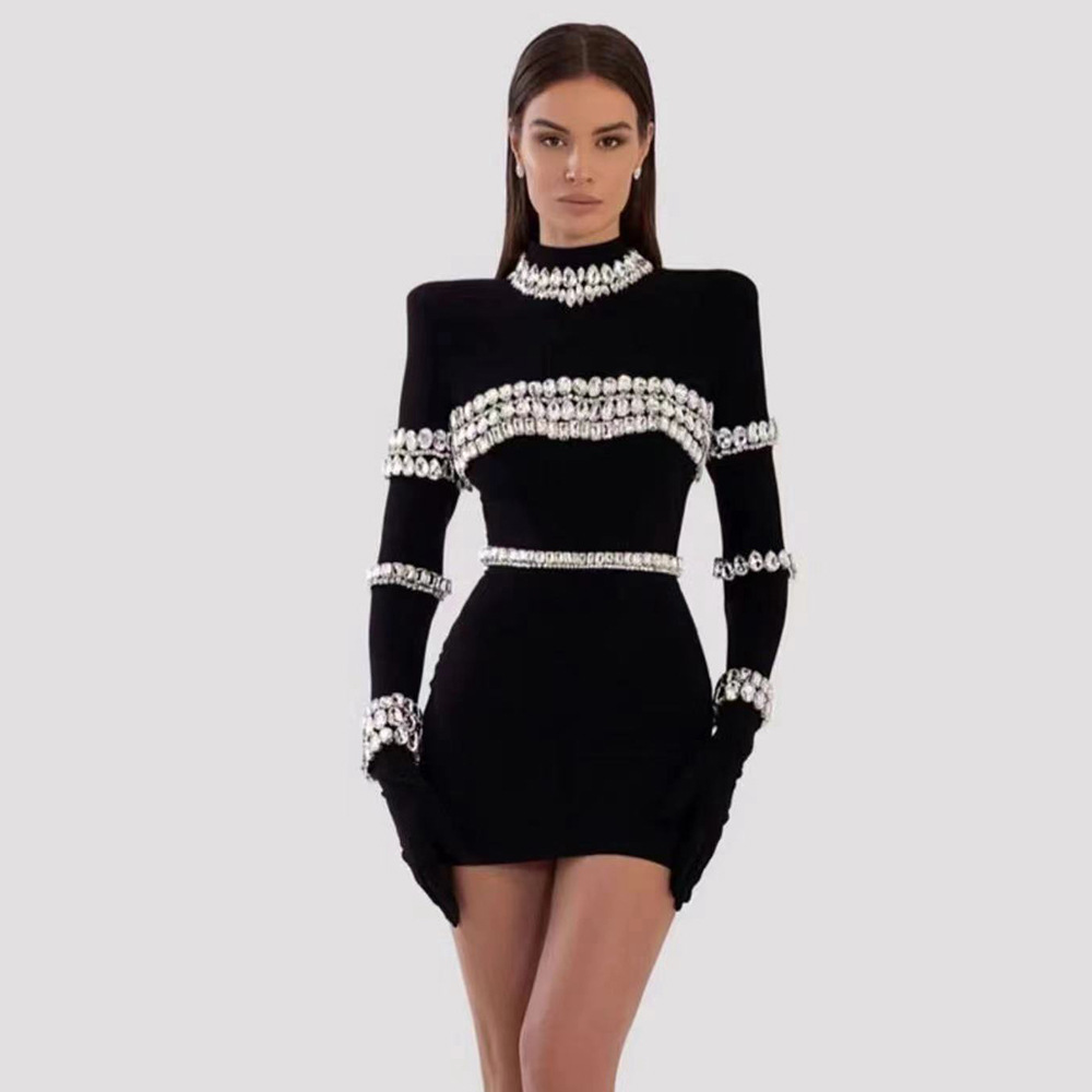 Gaun Hitam Semi-turtleneck Ber - Women'S Semi Formal Evening Wear ulasan dan harga