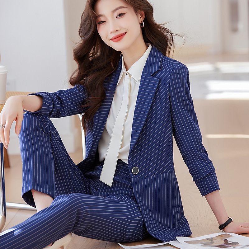 Setelan bergaris biru untuk wa - Women Formal Wear Store ulasan dan harga