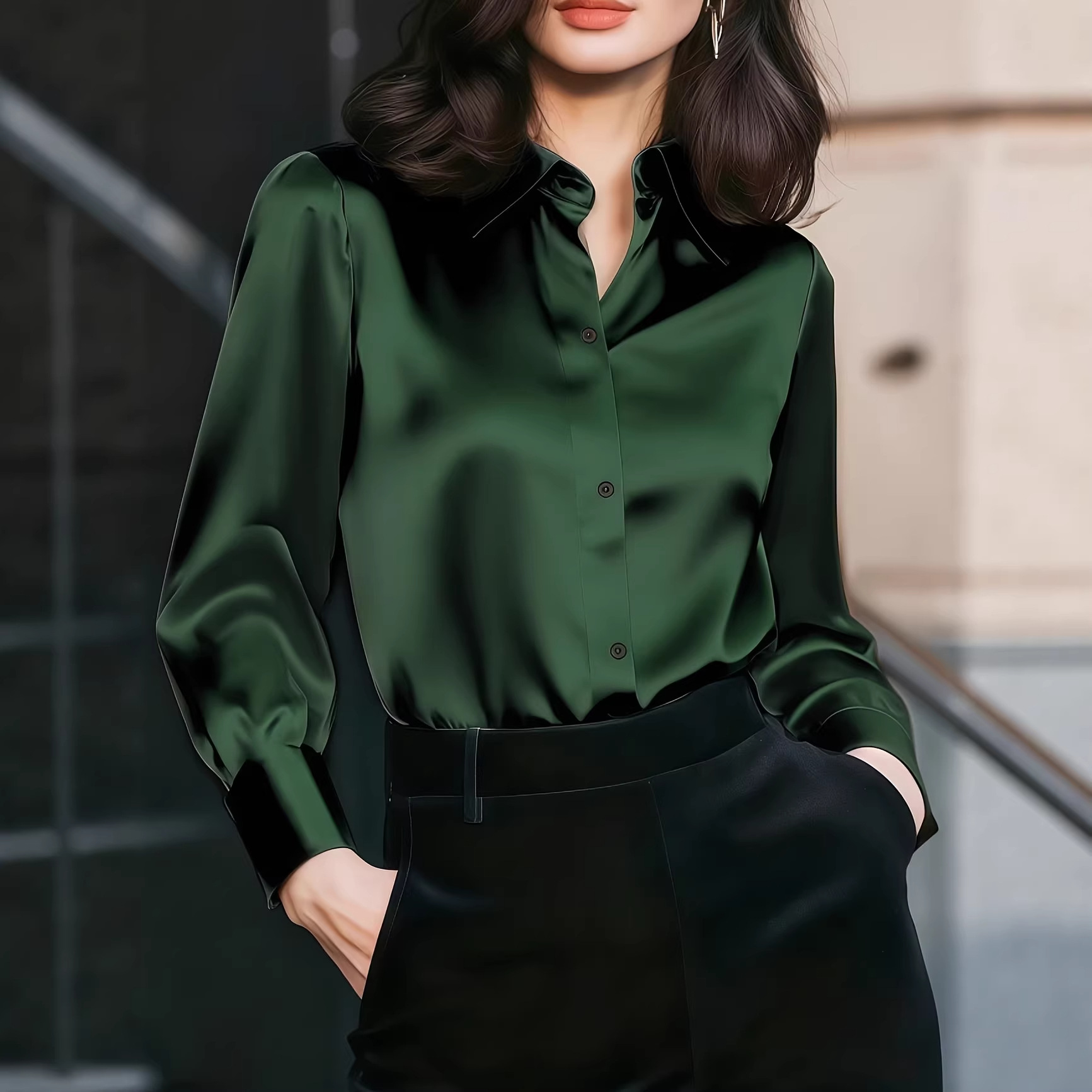 Blus Wanita Kerah Satin dengan - Women Formal Wear Shirts ulasan dan harga